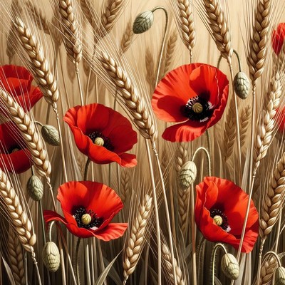 Red Poppies in Wheat Field