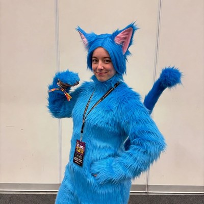 Woman in blue cat cosplay