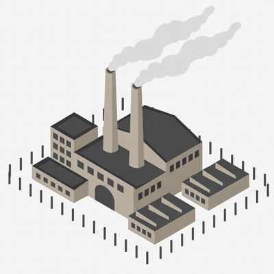 Industrial Factory with Smoking Chimneys