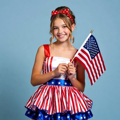 Girl holding American flag