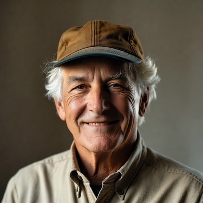 Elderly man wearing brown cap