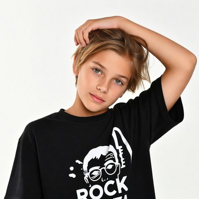 Boy posing with hand on hair