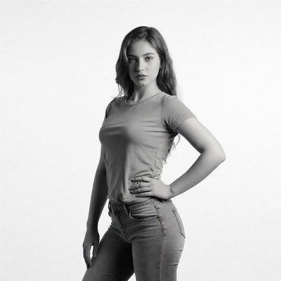 Young woman posing in t-shirt jeans