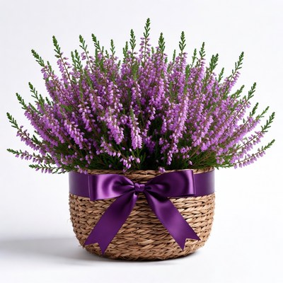 Purple Heather in Wicker Basket