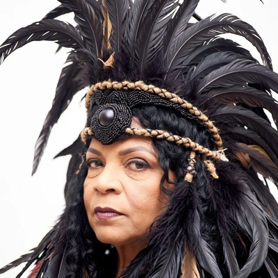 African-American woman in feathered headdress