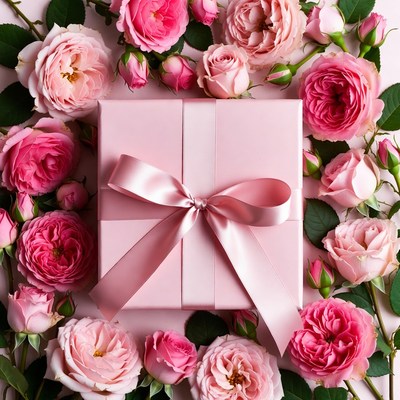 Pink Gift Box with Roses