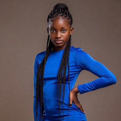 African girl in blue dress with braids