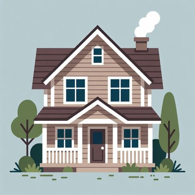 Cartoon House with Chimney Smoke