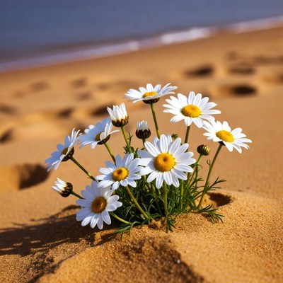 Daisies Growing in Beach Sand