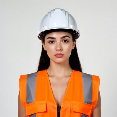 Woman in hard hat and safety vest
