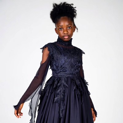 African-American girl in black lace dress