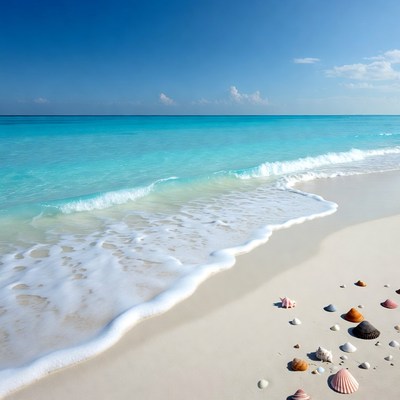Seashells on Tropical Beach Shore