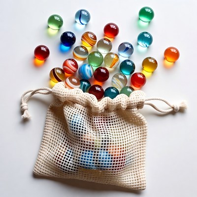 Colorful Marbles in Drawstring Pouch
