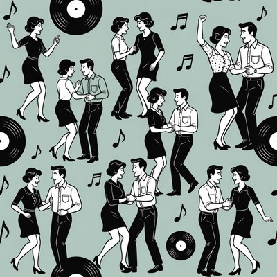 Vintage Couples Dancing Illustration