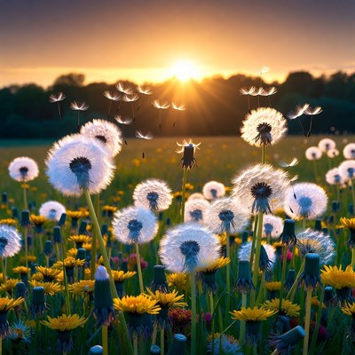 Dandelion Field at Sunset