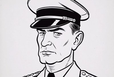 Cartoon man in military uniform