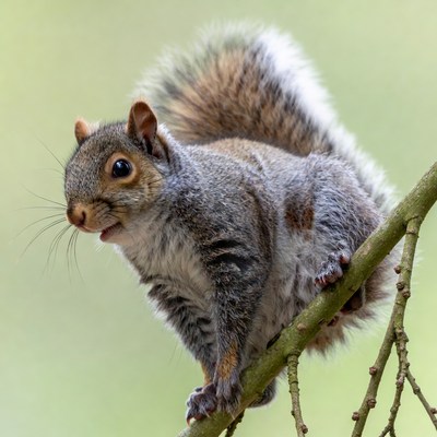 Gray squirrel on tree branch