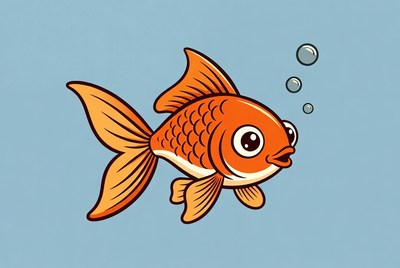 Cartoon Goldfish Swimming with Bubbles