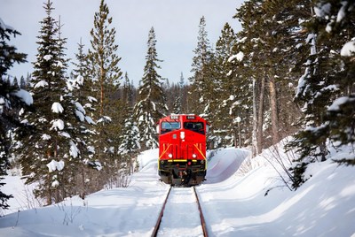 Red Locomotive Train Snowy Forest Tracks