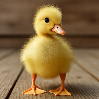 Cute yellow duckling on wood