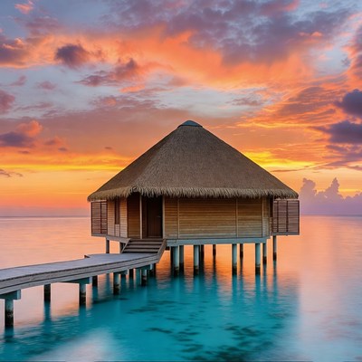 Overwater Bungalow at Sunset