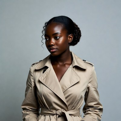 African-American woman in beige trench coat