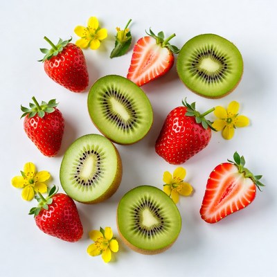 Strawberries and Kiwis with Flowers