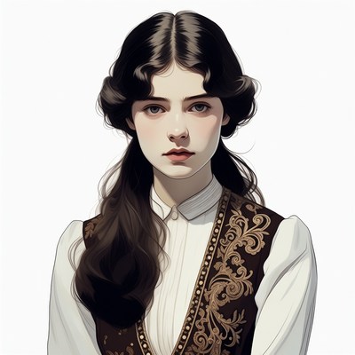 Edwardian woman in embroidered vest