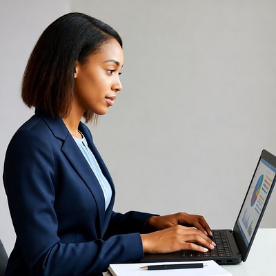 African-American woman working on laptop