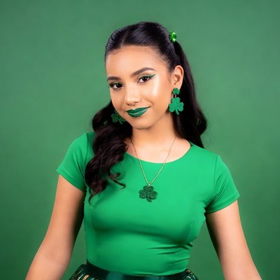 Latina woman in green St. Patrick's Day outfit