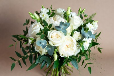 White Roses Bouquet with Eucalyptus