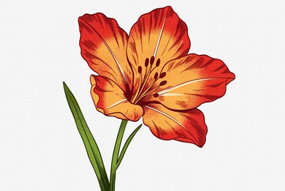 Vibrant Red Orange Lily Flower Illustration