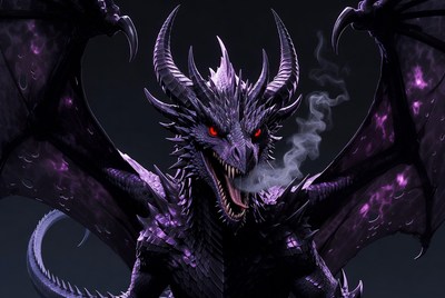 Purple Dragon Roaring with Smoke
