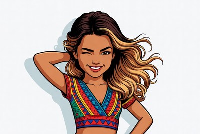 Smiling woman in colorful top