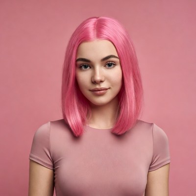 Woman with pink bob haircut