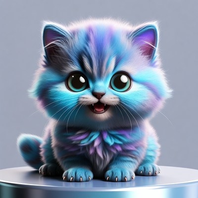Cute blue fluffy kitten smiling