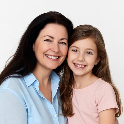 Smiling mother and daughter portrait