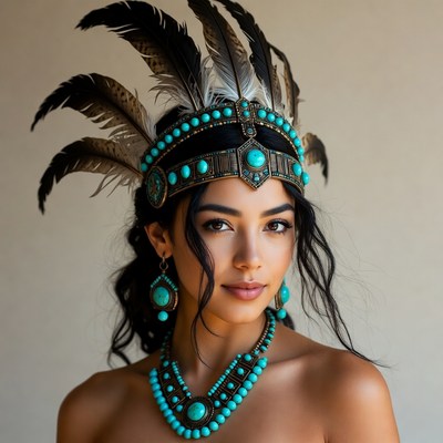 Woman wearing turquoise Native headdress