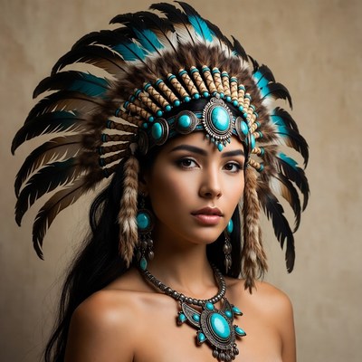 Woman in Native American headdress