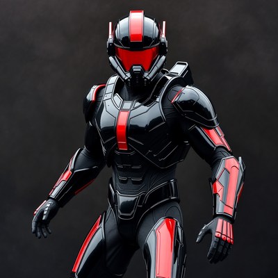 Black Red Armored Soldier Standing