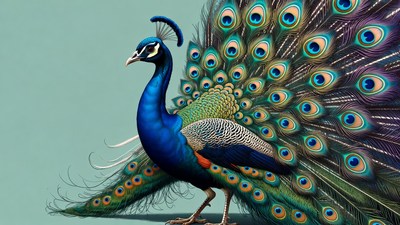 Peacock displaying vibrant tail feathers