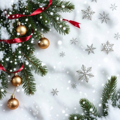 Christmas Fir Branch with Gold Ornaments