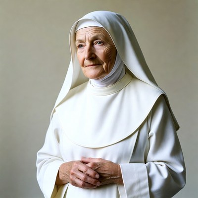 Elderly nun in white habit