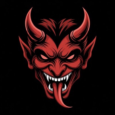Fierce Red Demon Face Illustration