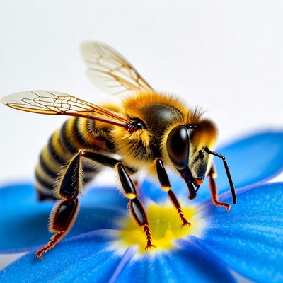 Honey Bee Pollinating Blue Flower