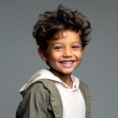 Smiling boy with curly hair