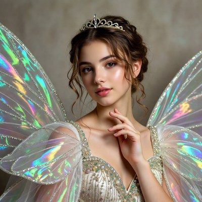 Young woman with fairy wings and crown