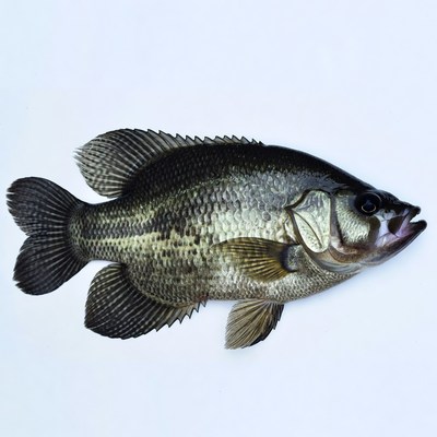 Black crappie fish on white background