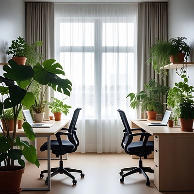 Empty home office with plants