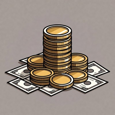 Stack of Gold Coins and Dollars
